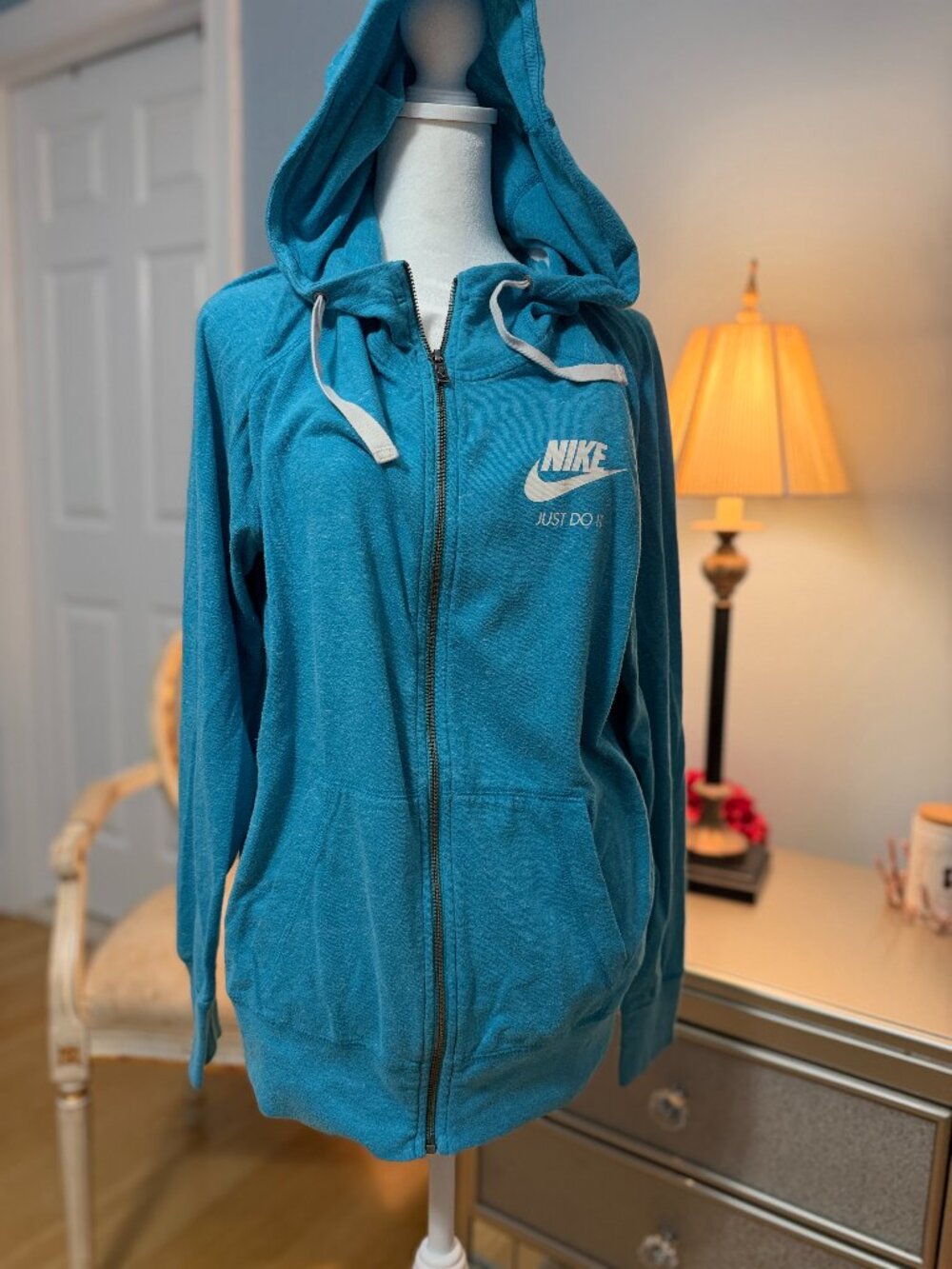 Nike Gym Vintage Full-Zip Hoodie Heather Teal Blue XL